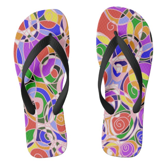Pastel Swirling Abstract  Patterns  Flip Flops (Footbed)