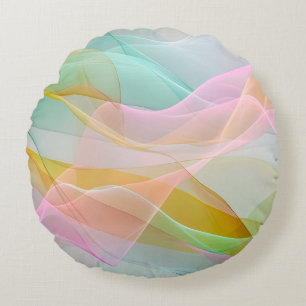Pastel Symphony of Floating Sheer Ribbons Round Pillow