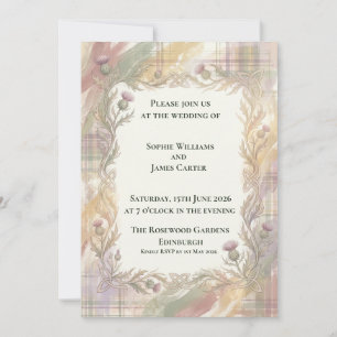 Pastel Tartan Celtic Thistle Wedding Invitation