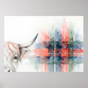 Pastel Tartan Highland Cow Scottish Art Poster