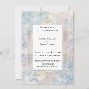 Pastel Tartan Thistle Wedding Invitation