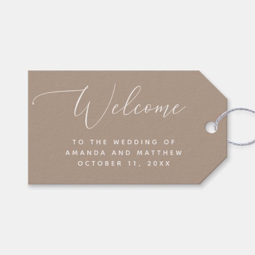 Pastel taupe elegant minimalist wedding welcome gift tags