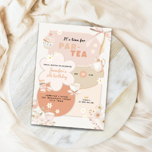 Pastel Tea Party 8th Birthday Invitation for Girls