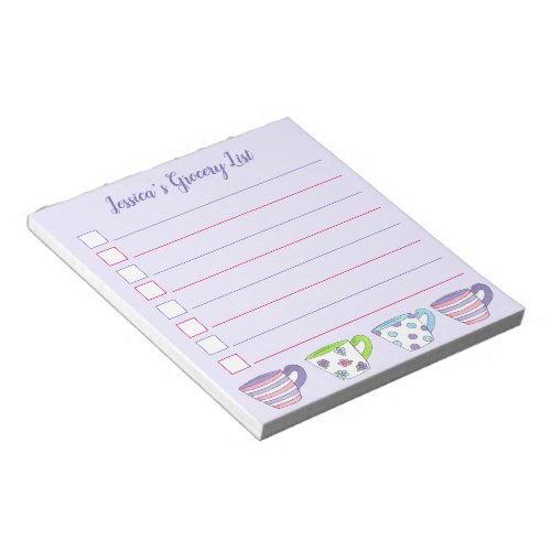 Pastel Tea Party Cups Teacups Cuppa Grocery List Notepad