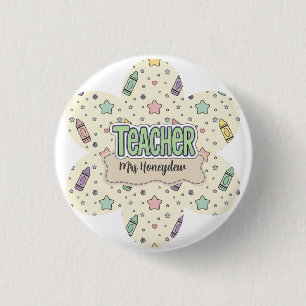 Pastel Teacher Appreciation Crayon Pattern Button