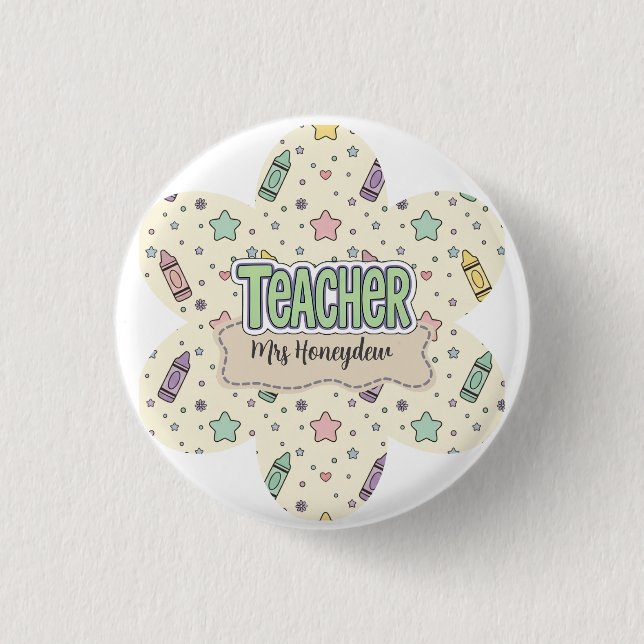 Pastel Teacher Appreciation Crayon Pattern  Button (Front)