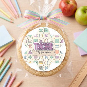 Pastel Teacher Appreciation Mathematics Pattern Classic Round Sticker