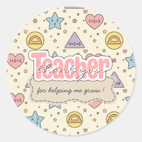 Pastel Teacher Math Shapes Pattern  Classic Round Sticker