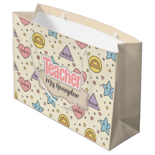 Pastel Teacher Math Shapes Pattern Large Gift Bag