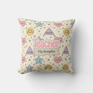 Pastel Teacher Math Shapes Pattern Throw Pillow