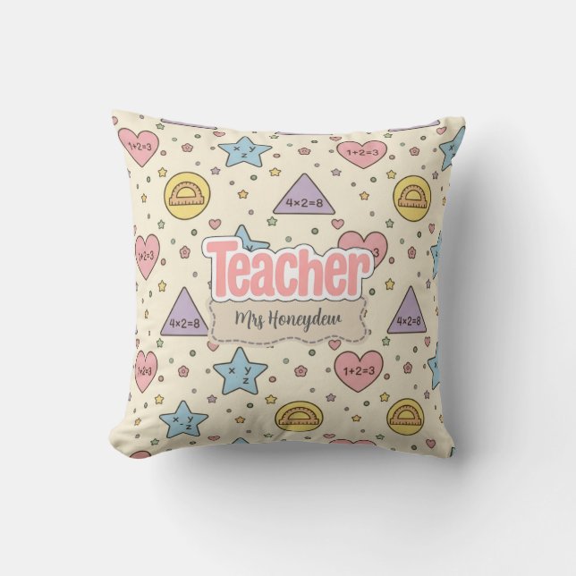 Pastel Teacher Math Shapes Pattern  Throw Pillow (Front)