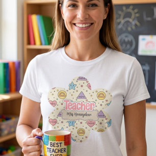 Pastel Teacher School Math Shapes Pattern T-Shirt
