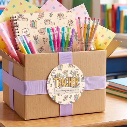 Pastel Teacher School Supplies Pattern Classic Round Sticker
