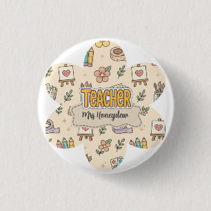 Pastel Teacher School Supply Pattern Button