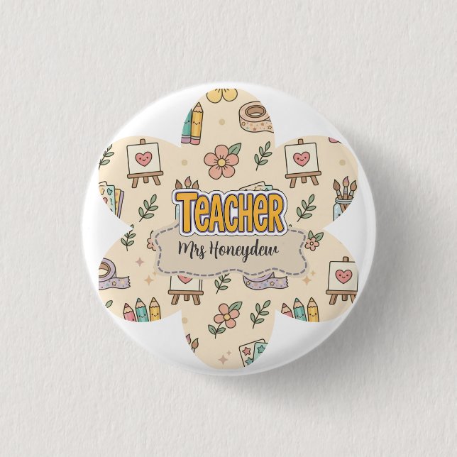 Pastel Teacher School Supply Pattern  Button (Front)