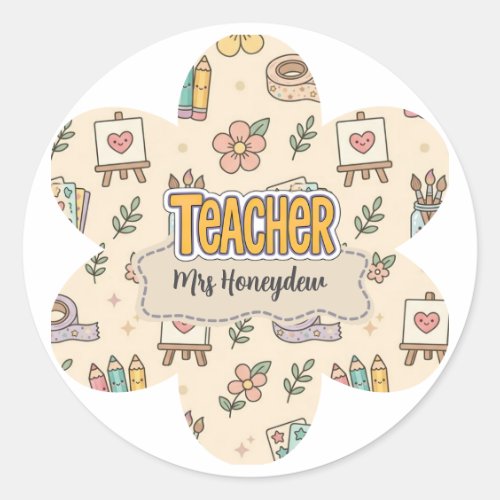 Pastel Teacher School Supply Pattern Classic Round Sticker