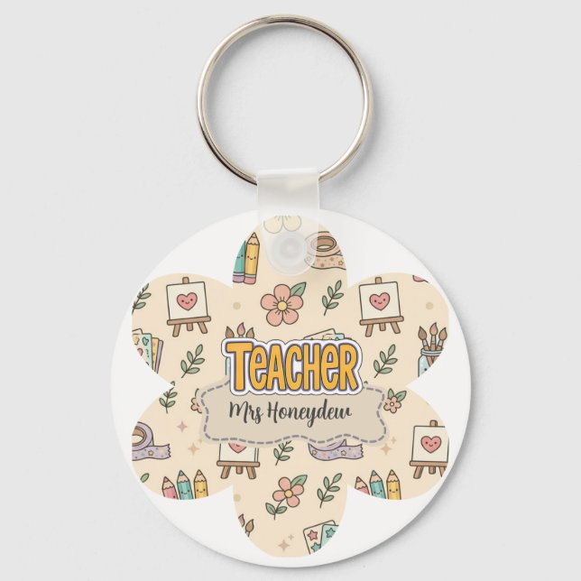 Pastel Teacher School Supply Pattern  Keychain (Front)
