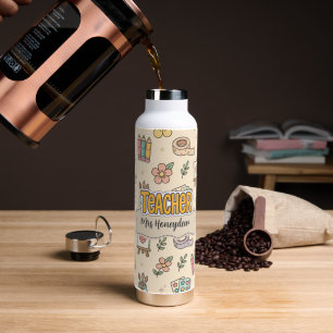 Pastel Teacher School Supply Pattern  Water Bottle