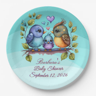 Pastel Teal Birds Paper Plates