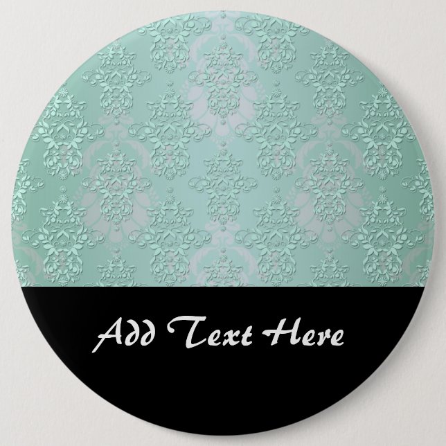 Pastel Teal Blue Green Damask Button (Front)