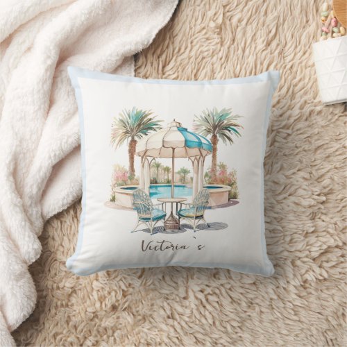 Pastel teal blue sand white and blue sky aesthetic throw pillow