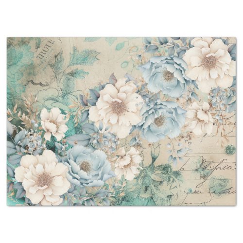 Pastel Teal  Blue Watercolor Florals Tissue Paper
