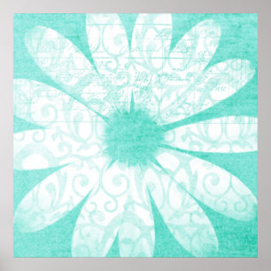 Pastel teal blue white artsy daisy flower poster