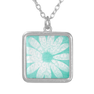 Pastel teal blue white daisy necklace