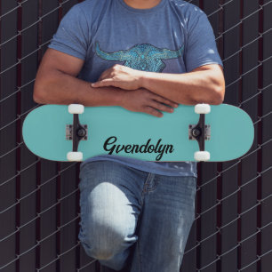 Pastel Teal Calligraphy Name Classic Trendy Skateboard