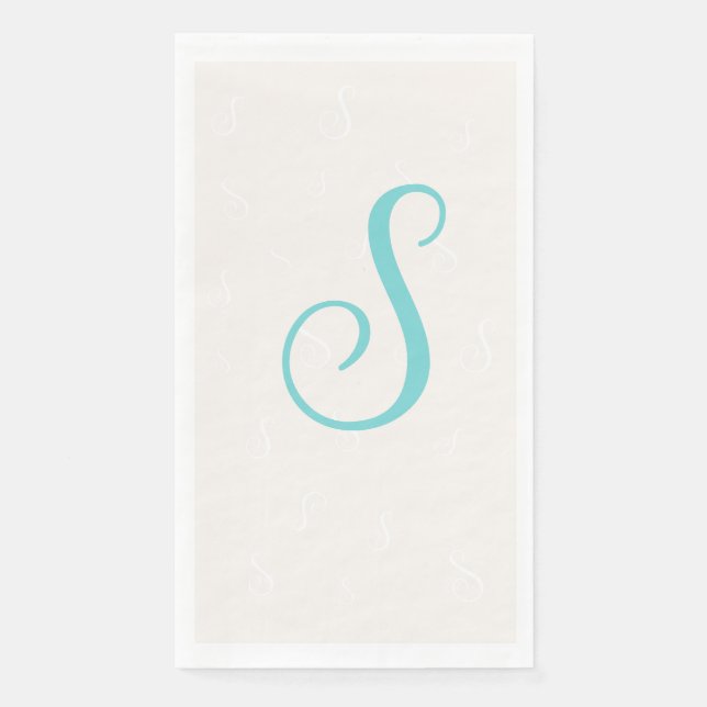 Pastel Teal Elegant Duplicate Monogram | Linen Paper Guest Towels (Front)