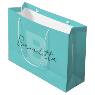 Pastel Teal   Elegant Handwritten Name Script Large Gift Bag