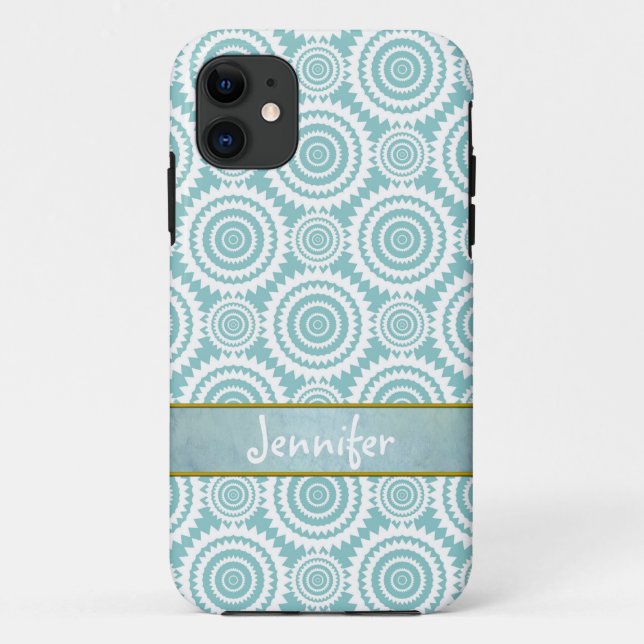 Pastel Teal Geometric Pattern Cool Circles Art Case-Mate iPhone Case (Back)