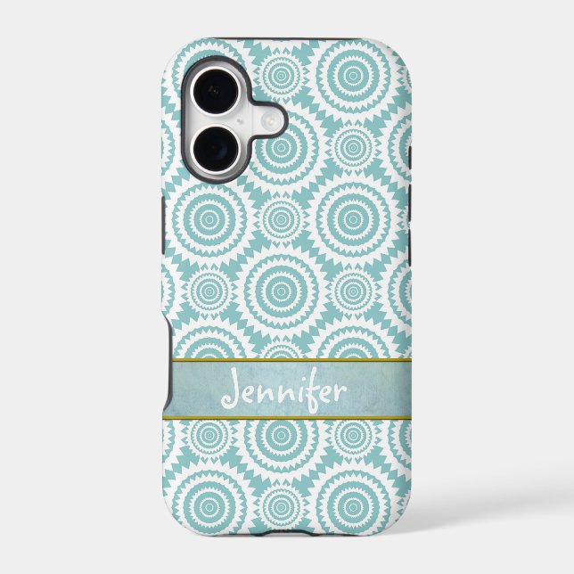 Pastel Teal Geometric Pattern Cool Circles Art Iphone Case (Back)
