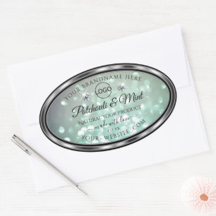 Pastel Teal Glitter Product Labels Diamonds Logo