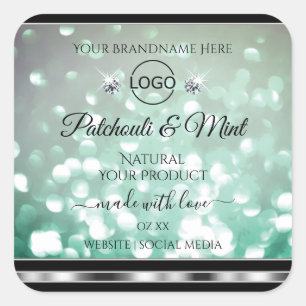 Pastel Teal Glitter Product Labels Diamonds Logo