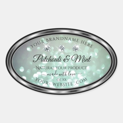 Pastel Teal Glitter Product Labels with Diamonds