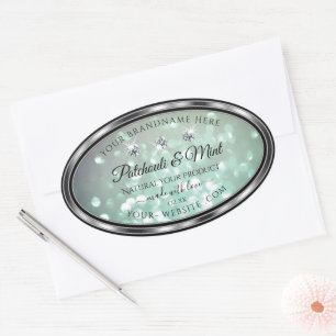 Pastel Teal Glitter Product Labels with Diamonds