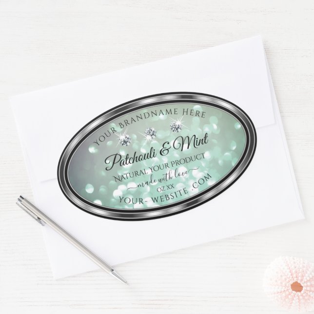 Pastel Teal Glitter Product Labels with Diamonds (Envelope)