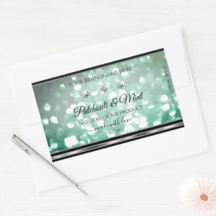 Pastel Teal Glitter Product Labels with Diamonds