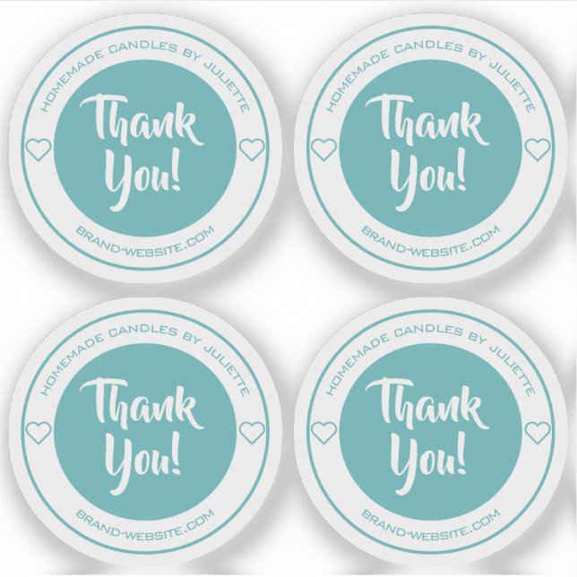 Pastel Teal Heart Thank You Sticker Labels Sheet (Front)