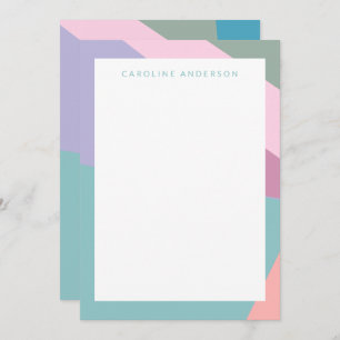 Pastel Teal Lilac Geometric Border Personalized Note Card