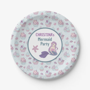 Pastel Teal Mermaid Birthday Party Sea theme Paper Plates