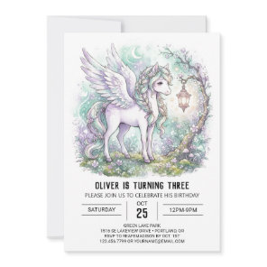 Pastel Teal Pegasus Birthday Invitation