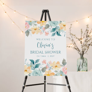 Pastel Teal Pink Floral Custom Shower Welcome Sign