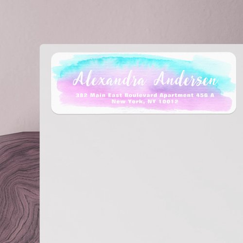 Pastel Teal Pink Purple Watercolor Return Address Label