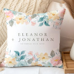 Pastel Teal Pink Watercolor Floral Custom Wedding Throw Pillow<br><div class="desc">Pastel Teal Pink Watercolor Floral Custom Wedding Throw Pillow</div>