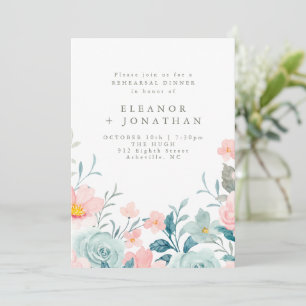 Pastel Teal Pink Watercolor Floral Rehearsal Invitation
