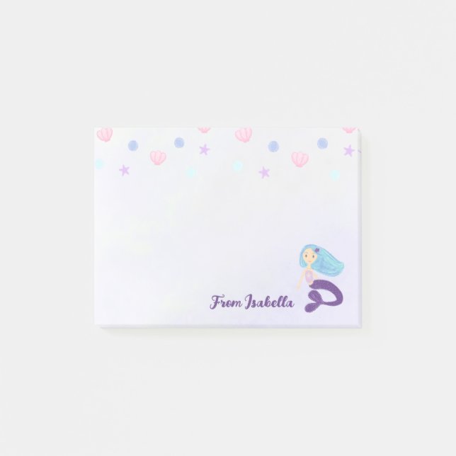 Pastel Teal & Purple Mermaid Princess Post-it Notes (Front)