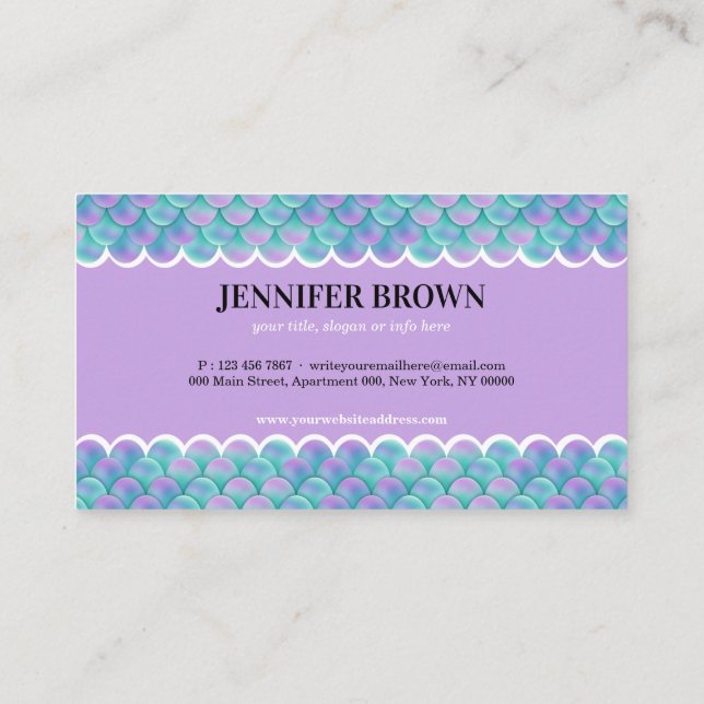 Pastel Teal Purple Mermaid Tail Business Card (Back)