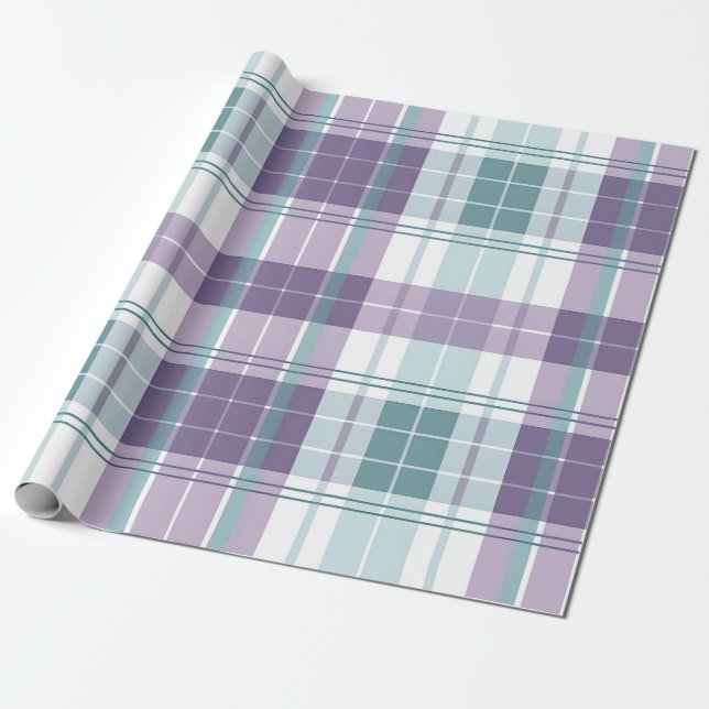 Pastel Teal & Purple Plaid  Wrapping Paper (Unrolled)